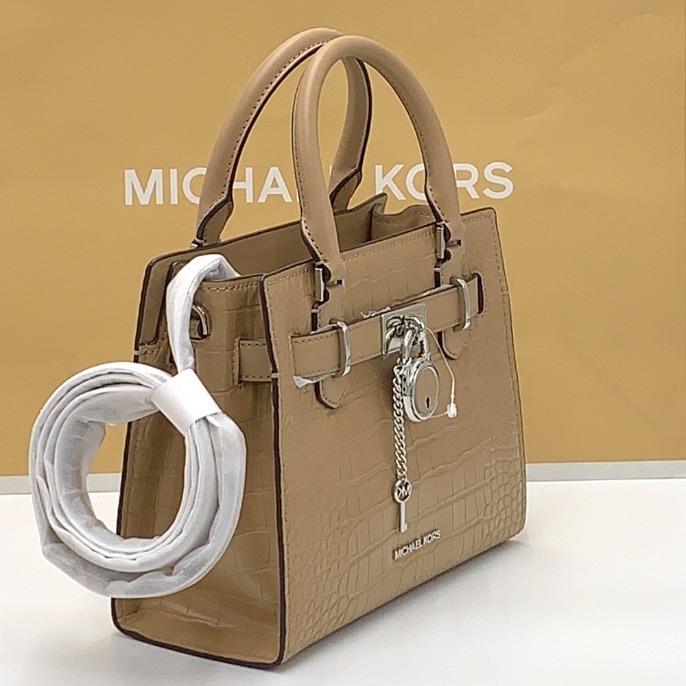 MICHAEL KORS
Hamilton Small Crocodile Embossed Faux
Leather Satchel
Color: Camel - Picture 8 of 16